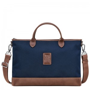 Aktówka Damskie Longchamp Boxford S Recycled canvas Niebieskie | PL8670GS