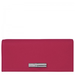 Portfele Damskie Longchamp Le Roseau Flap Leather Beetroot | PL8550CT