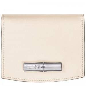 Portfele Damskie Longchamp Le Roseau Leather Ecru | PL8563KO