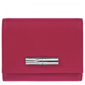 Portfele Damskie Longchamp Le Roseau Leather Beetroot | PL8542FD