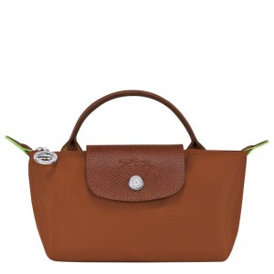 Pouches Damskie Longchamp Le Pliage Green with handle Recycled canvas Cognac | PL8451MQ