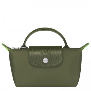 Pouches Damskie Longchamp Le Pliage Green with handle Recycled canvas Forest | PL8450MQ