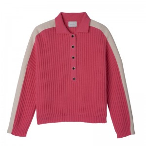 Sweter Damskie Longchamp Polo collar Knit Różowe | PL7720BE