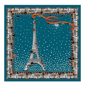 Szaliki Damskie Longchamp Tour Eiffel NoËl Silk 50 Paw | PL8097HA