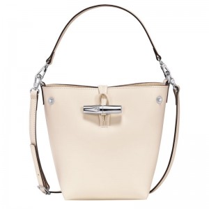 Torba Crossbody Damskie Longchamp Le Roseau XS Bucket Leather Ecru | PL8997QM