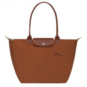 Torby Przez Ramię Damskie Longchamp Le Pliage Green L Tote Recycled canvas Cognac | PL8815MQ