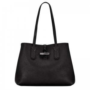 Torby Przez Ramię Damskie Longchamp Le Roseau Essential M Tote Leather Czarne | PL8861XY