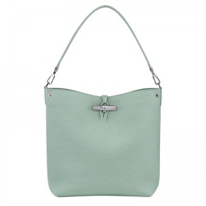 Torby Przez Ramię Damskie Longchamp Le Roseau M Shoulder Leather Celadon | PL8850PJ