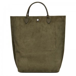 Torebka Damskie Longchamp Cabas M Tote Leather Khaki | PL9193SG