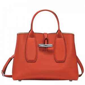 Torebka Damskie Longchamp Le Roseau M Leather Paprika | PL9155EB