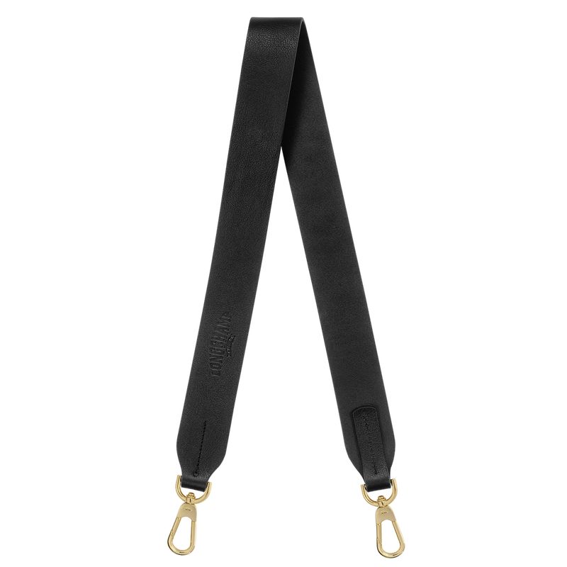 Akcesoria Damskie Longchamp Shoulder strap Leather Czarne | PL8639UZ