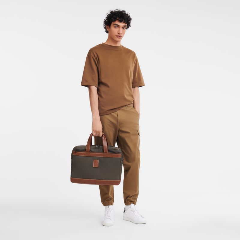 Aktówka Męskie Longchamp Boxford L Recycled canvas Brązowe | PL7639YX