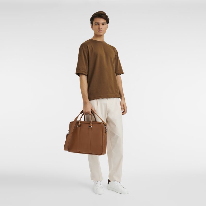 Aktówka Męskie Longchamp Le FoulonnÉ M Leather Caramel | PL7629HA