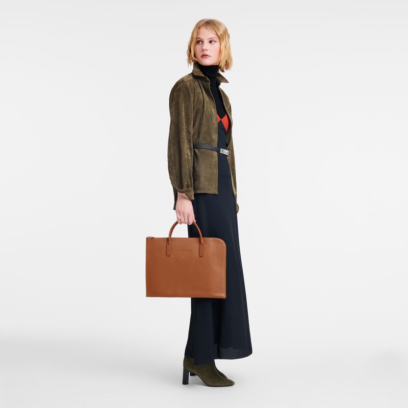 Aktówka Męskie Longchamp Le FoulonnÉ S Leather Caramel | PL7622VR