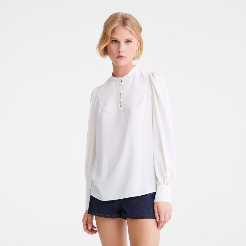 Bluzka Damskie Longchamp Blouse Fluid crepe Ecru | PL7714KO