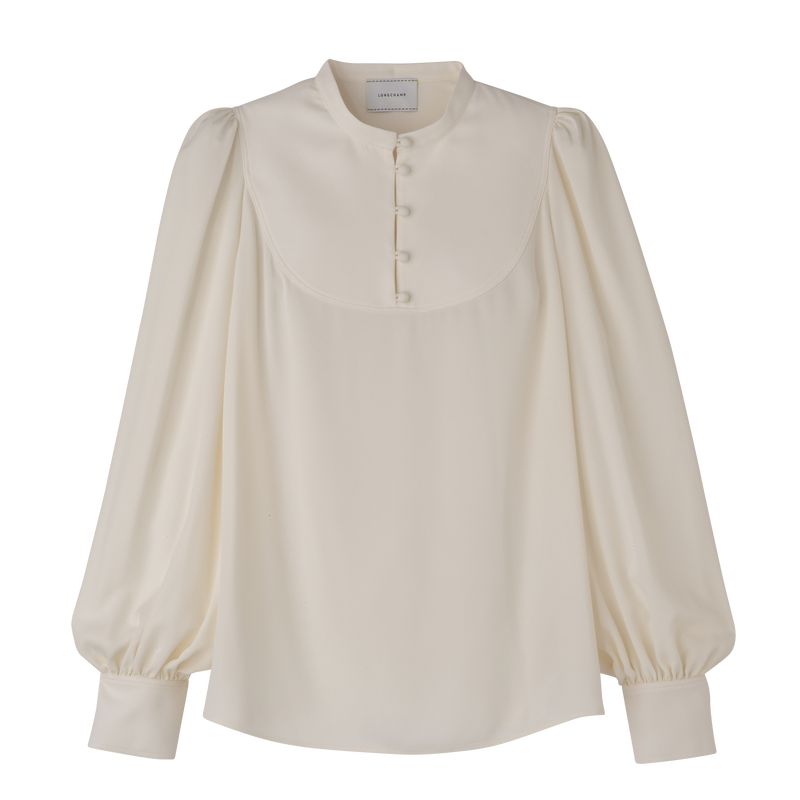 Bluzka Damskie Longchamp Blouse Fluid crepe Ecru | PL7714KO