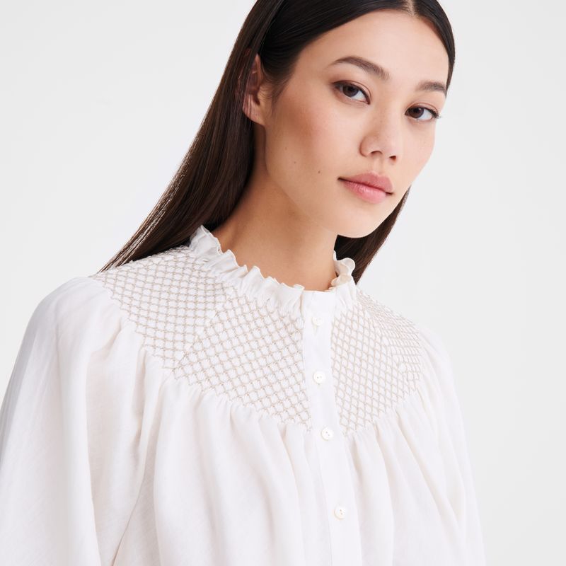 Bluzka Damskie Longchamp Blouse Smocked veil Ecru | PL7715LI