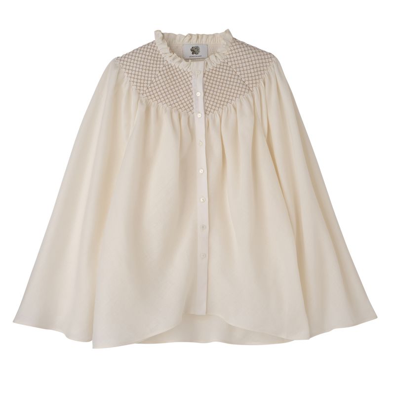 Bluzka Damskie Longchamp Blouse Smocked veil Ecru | PL7715LI