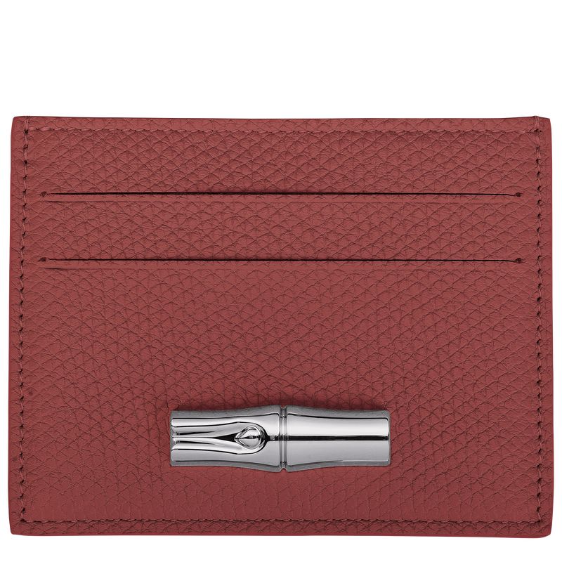 Etui na Karty Damskie Longchamp Le Roseau Leather Chestnut | PL8498CT