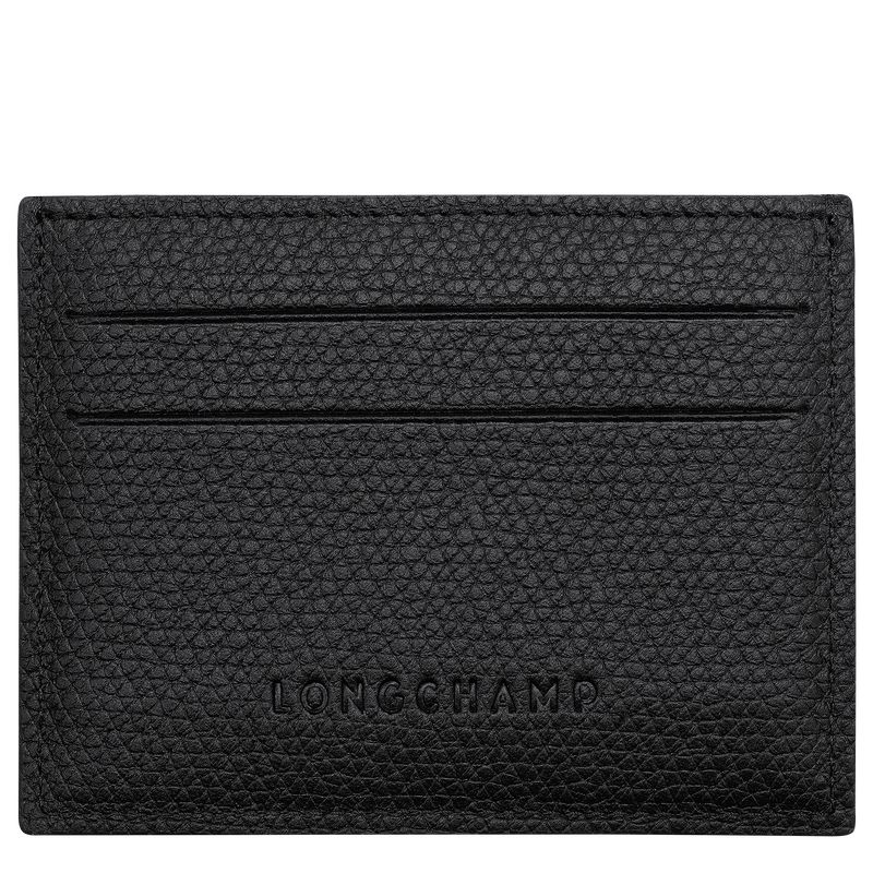 Etui na Karty Damskie Longchamp Le Roseau Leather Czarne | PL8495LI