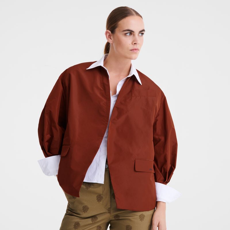 Kurtki Damskie Longchamp Kimono Technical taffeta Chestnut | PL7850EB