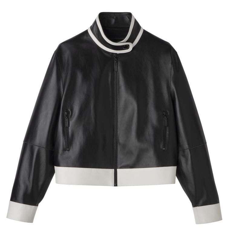 Kurtki Damskie Longchamp Leather short blouson Leather Czarne | PL7860IL