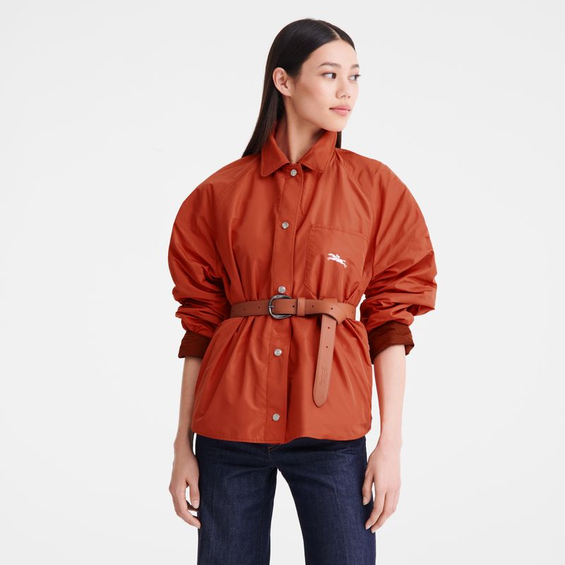 Kurtki Damskie Longchamp Padded blouson Technical taffeta Chestnut / Tomato | PL7855EB