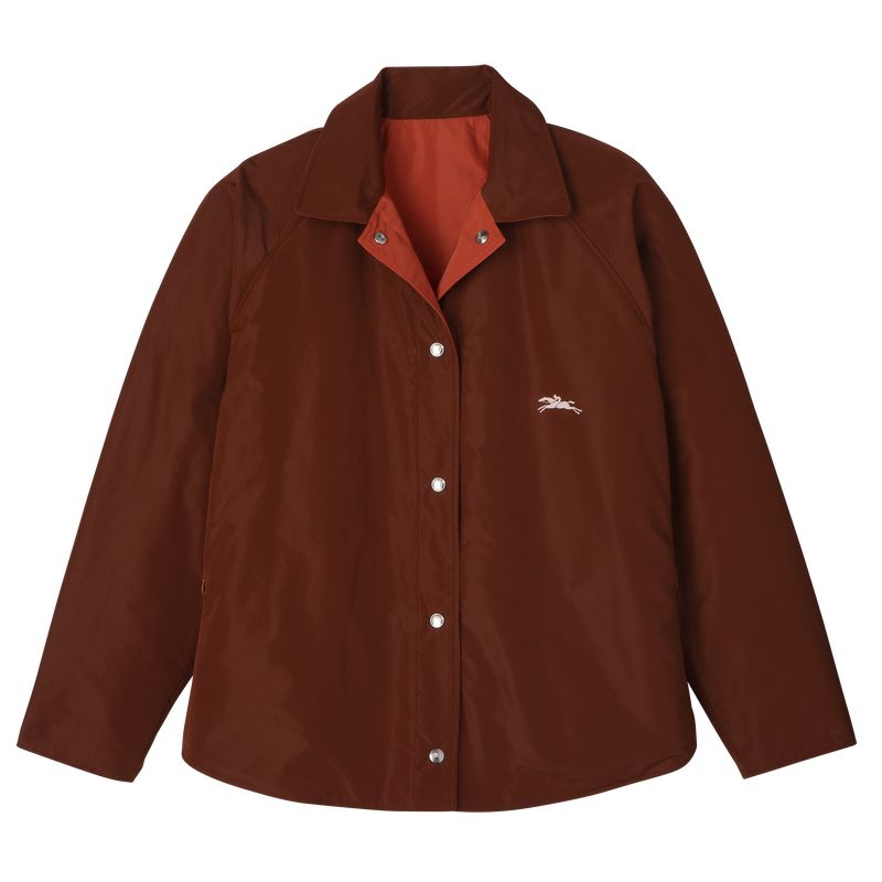 Kurtki Damskie Longchamp Padded blouson Technical taffeta Chestnut / Tomato | PL7855EB