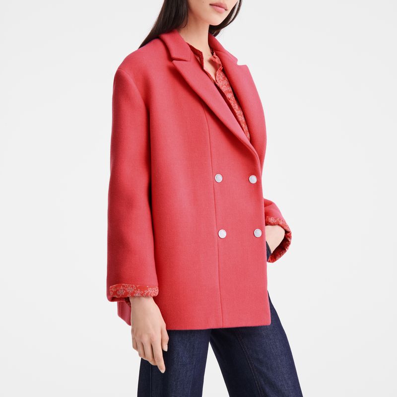 Kurtki Damskie Longchamp Straight peacoat Wool broadcloth Blush | PL7856RV