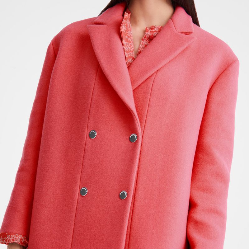 Kurtki Damskie Longchamp Straight peacoat Wool broadcloth Blush | PL7856RV