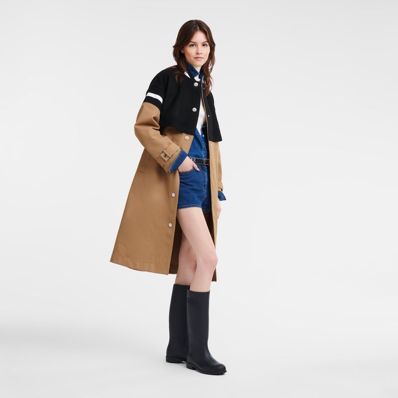 Kurtki Damskie Longchamp Teddy spirit trench Gabardine and wool Beżowe | PL7866FD