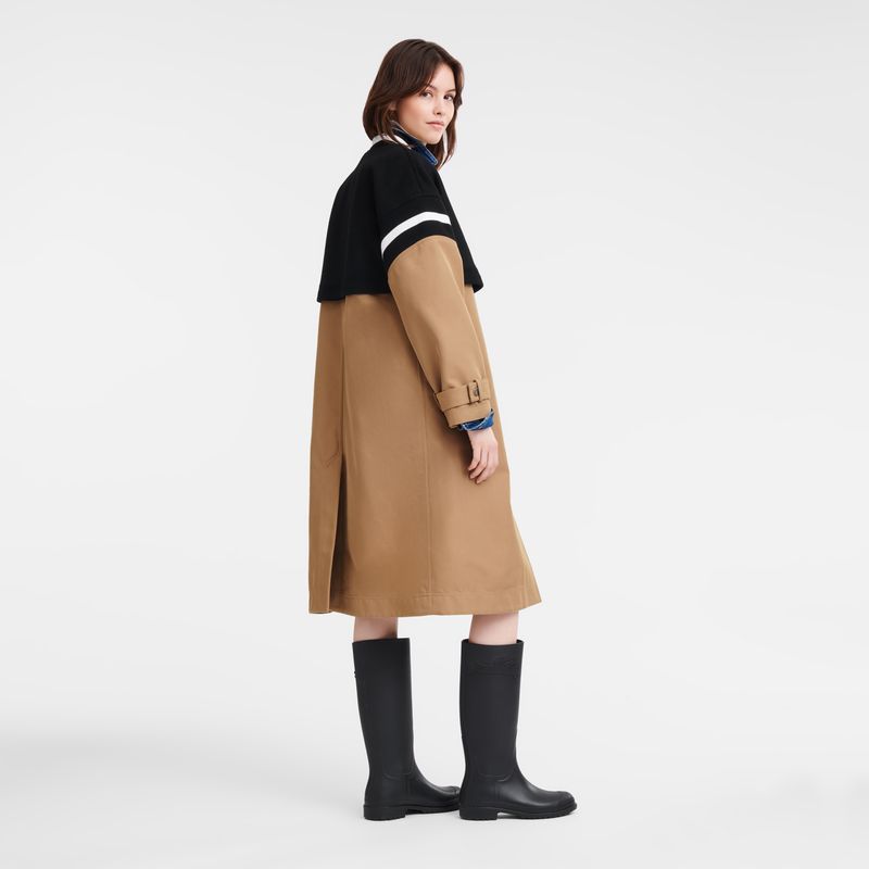 Kurtki Damskie Longchamp Teddy spirit trench Gabardine and wool Beżowe | PL7866FD