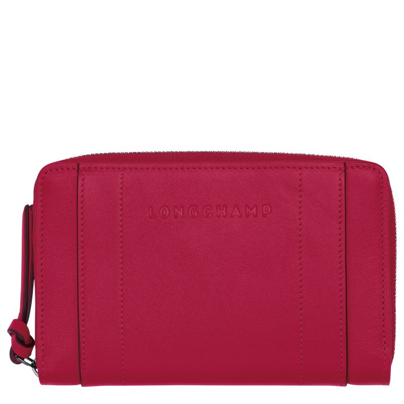 Portfele Damskie Longchamp 3D Leather Magenta | PL8558VR