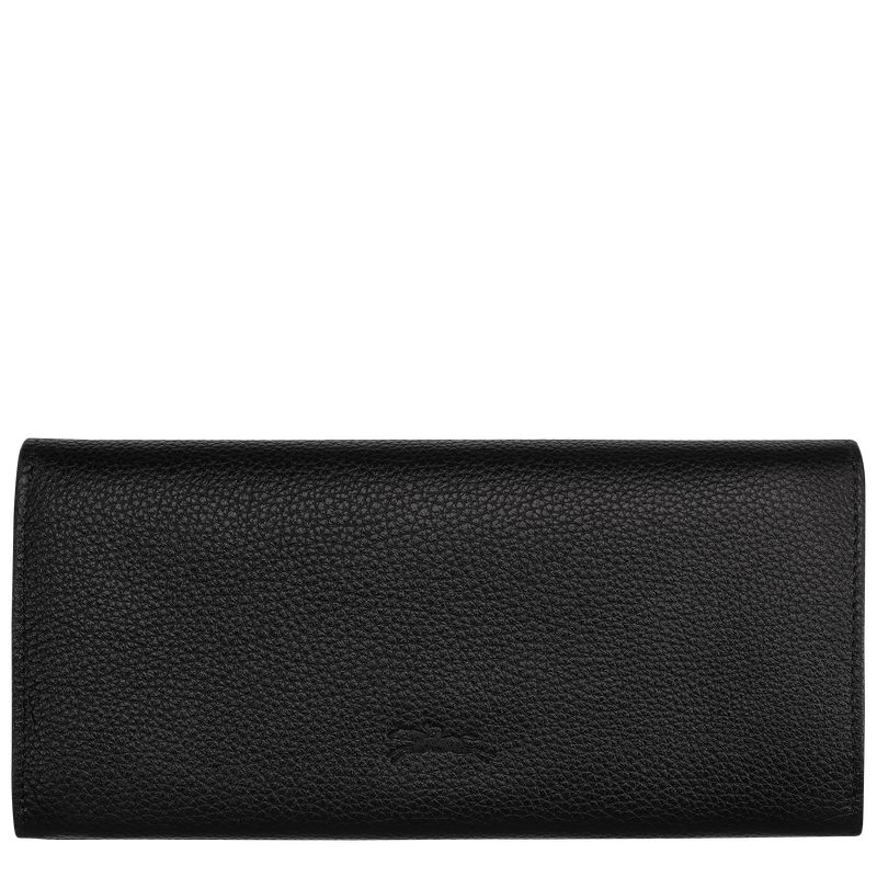 Portfele Damskie Longchamp Le FoulonnÉ Continental Leather Czarne | PL8576TC