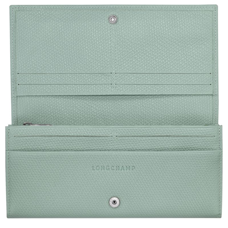 Portfele Damskie Longchamp Le Roseau Flap Leather Celadon | PL8566GS