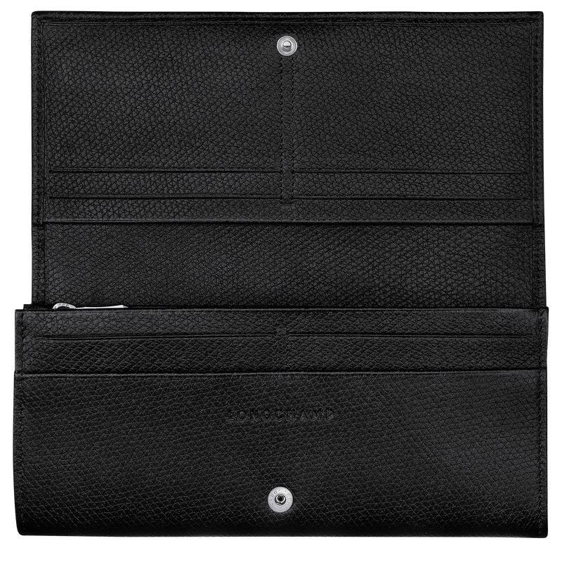 Portfele Damskie Longchamp Le Roseau Flap Leather Czarne | PL8544HA