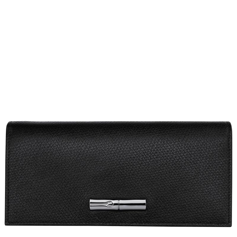 Portfele Damskie Longchamp Le Roseau Flap Leather Czarne | PL8544HA