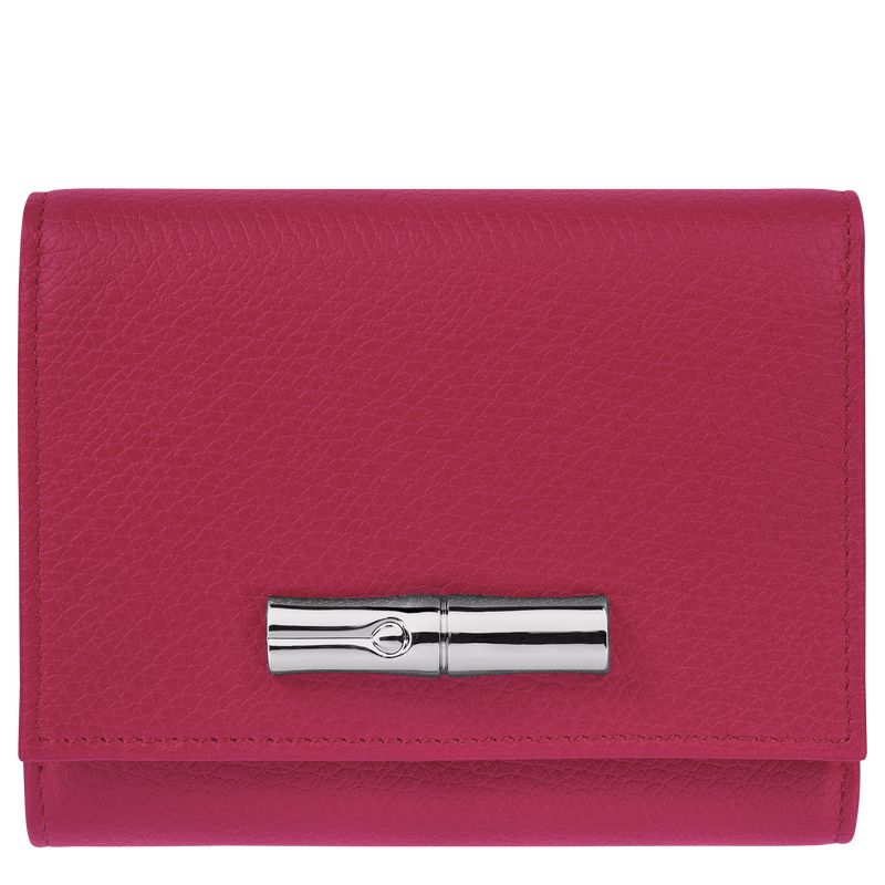 Portfele Damskie Longchamp Le Roseau Leather Beetroot | PL8542FD