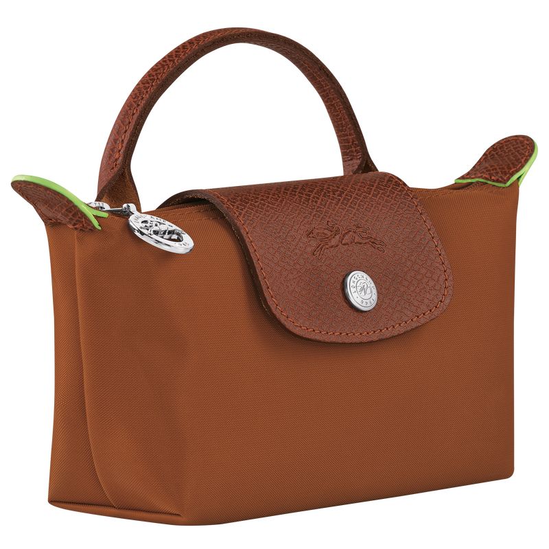 Pouches Damskie Longchamp Le Pliage Green with handle Recycled canvas Cognac | PL8451MQ