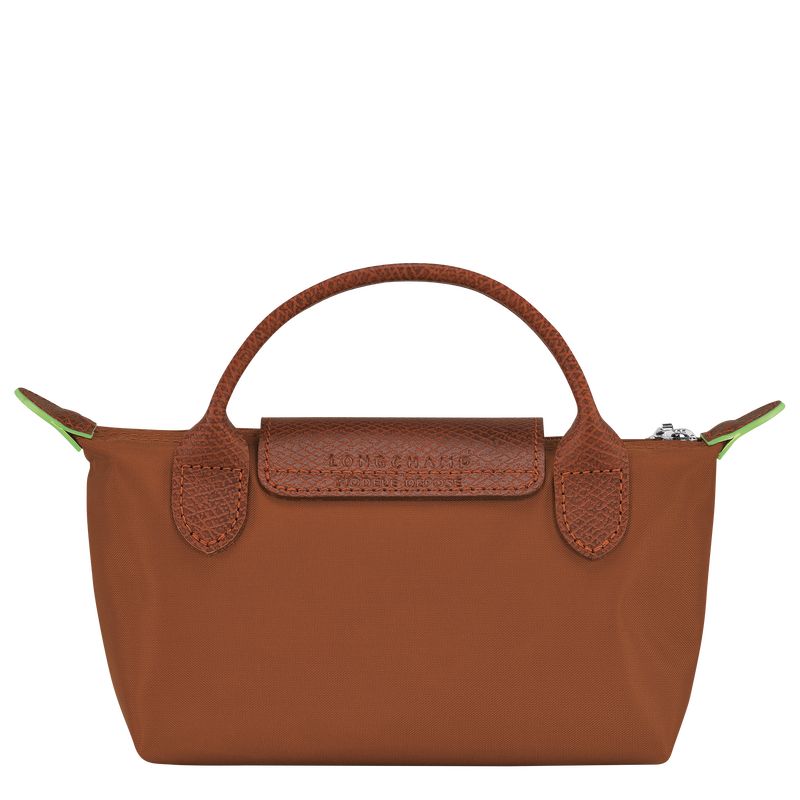 Pouches Damskie Longchamp Le Pliage Green with handle Recycled canvas Cognac | PL8451MQ