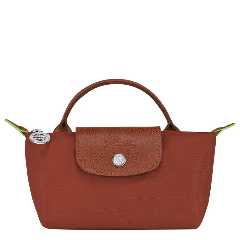 Pouches Damskie Longchamp Le Pliage Green with handle Recycled canvas Chestnut | PL8449NW