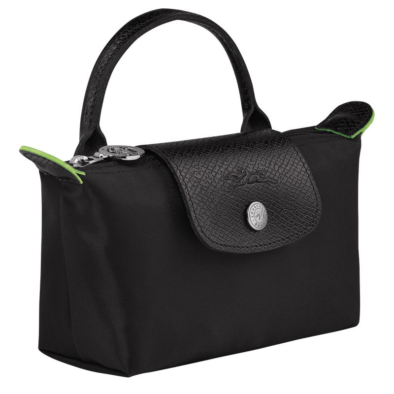 Pouches Damskie Longchamp Le Pliage Green with handle Recycled canvas Czarne | PL8448BE