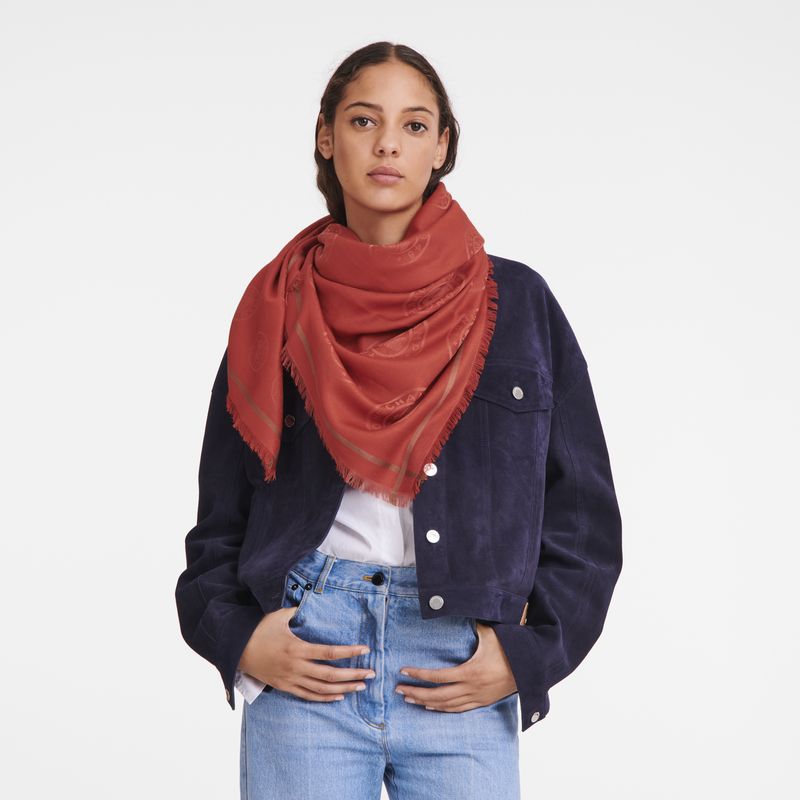 Stoles Damskie Longchamp La MÉdaille Shawl Cotton blend Tomato | PL8080ZU