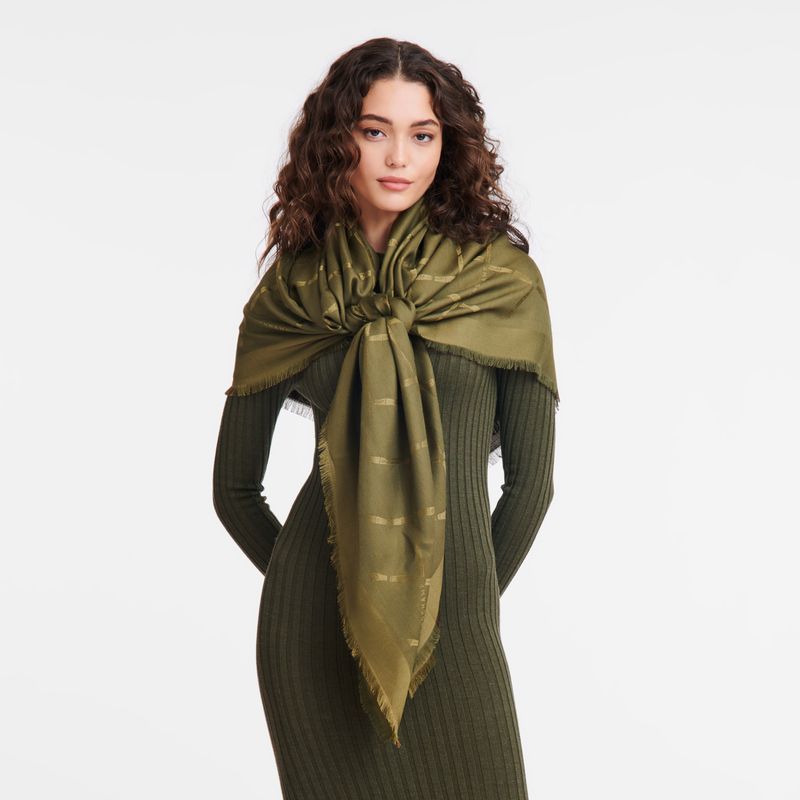 Stoles Damskie Longchamp Le Roseau Shawl Silk Blend Khaki | PL8074FD