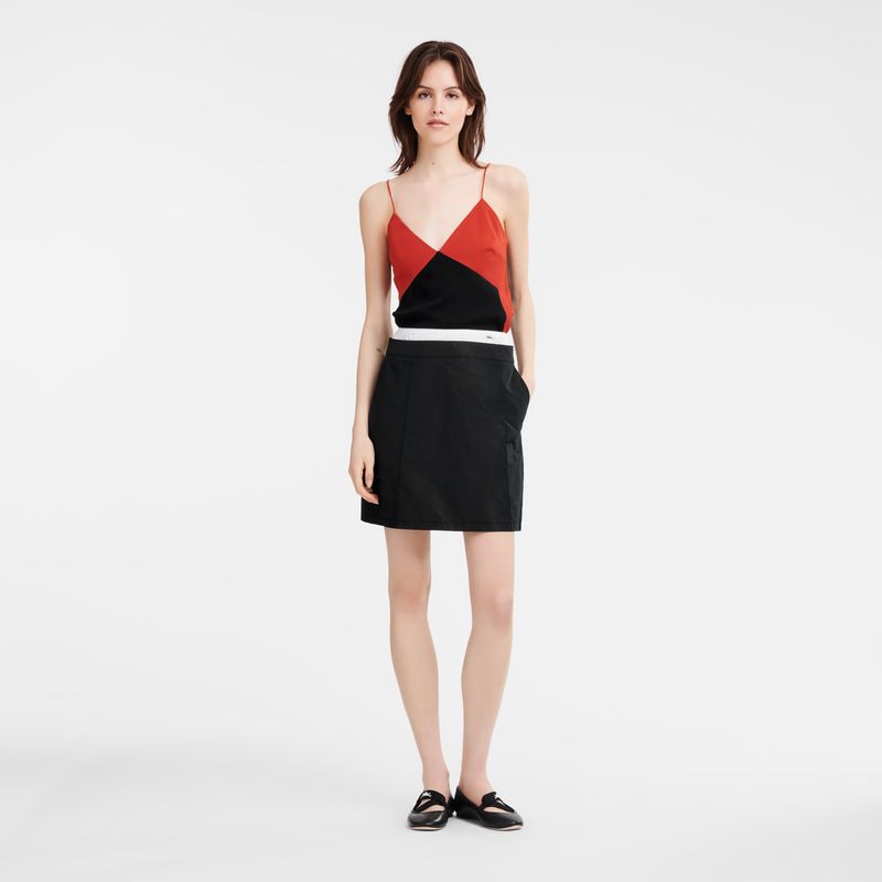 Sukienka Damskie Longchamp Short skirt with belt patch Technical taffeta Czarne | PL7847YX