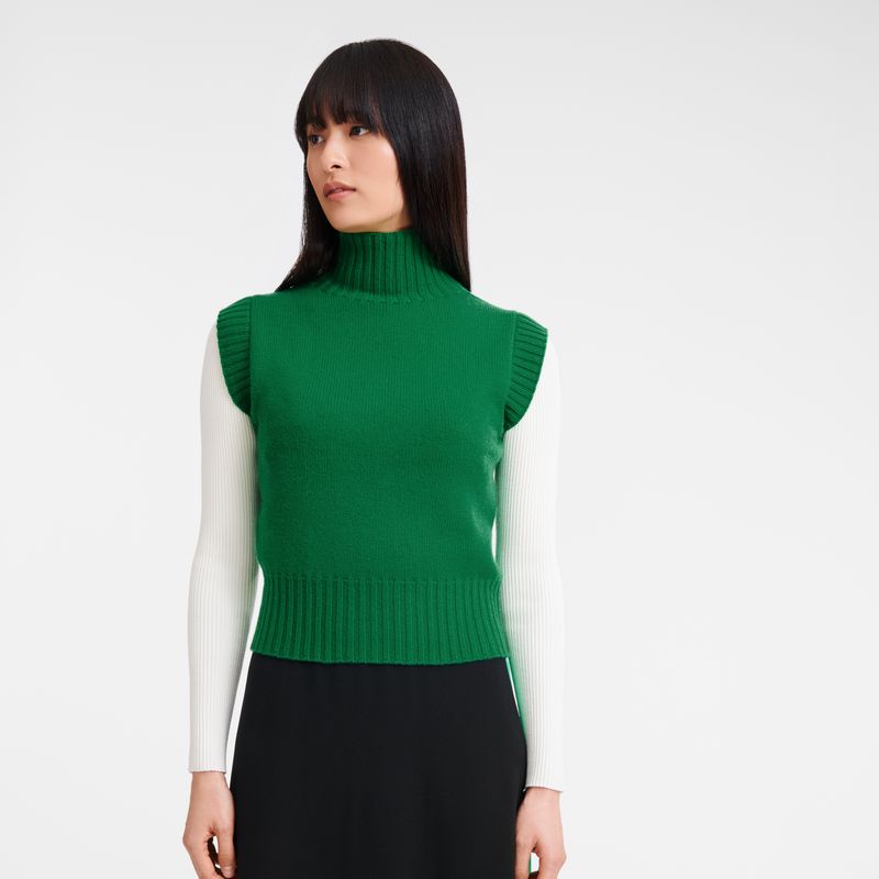 Sweter Damskie Longchamp High collar no sleeve Knit Zielone | PL7800QM