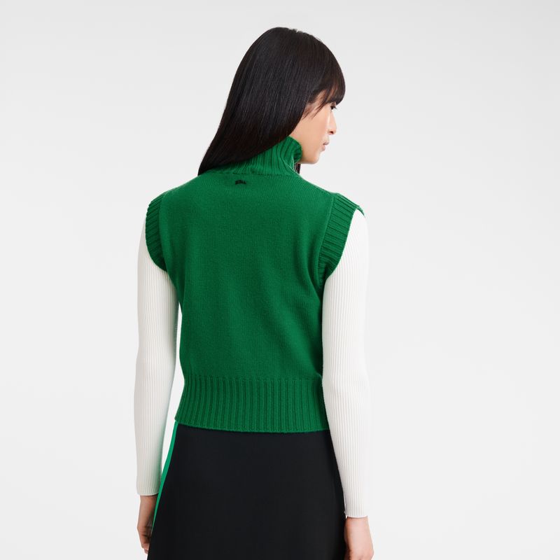 Sweter Damskie Longchamp High collar no sleeve Knit Zielone | PL7722MQ