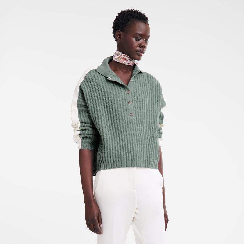 Sweter Damskie Longchamp Polo collar Knit Celadon | PL7806YX