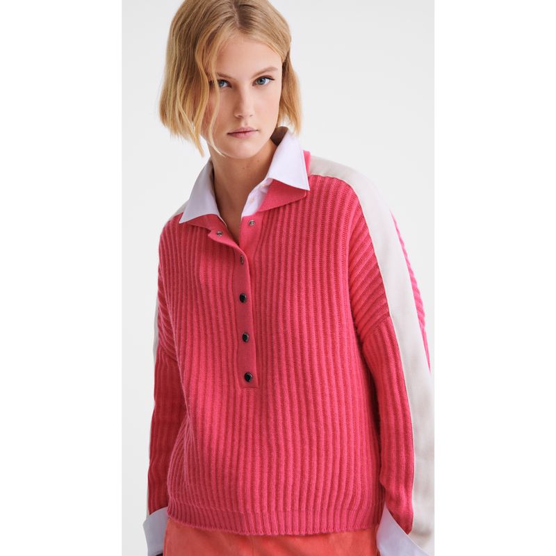 Sweter Damskie Longchamp Polo collar Knit Różowe | PL7798EB