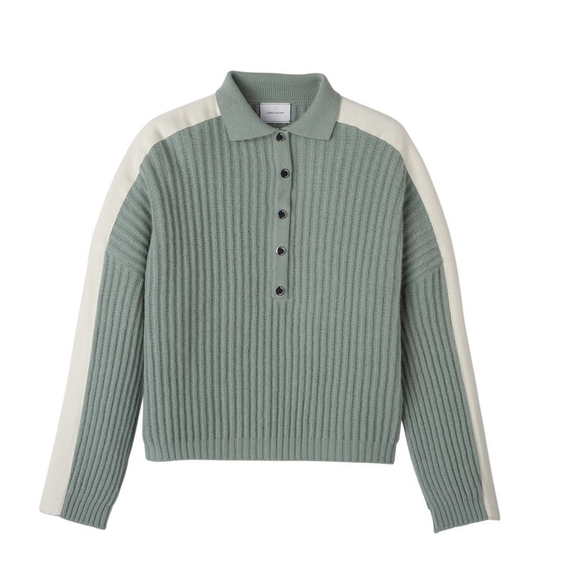 Sweter Damskie Longchamp Polo collar Knit Celadon | PL7728XY